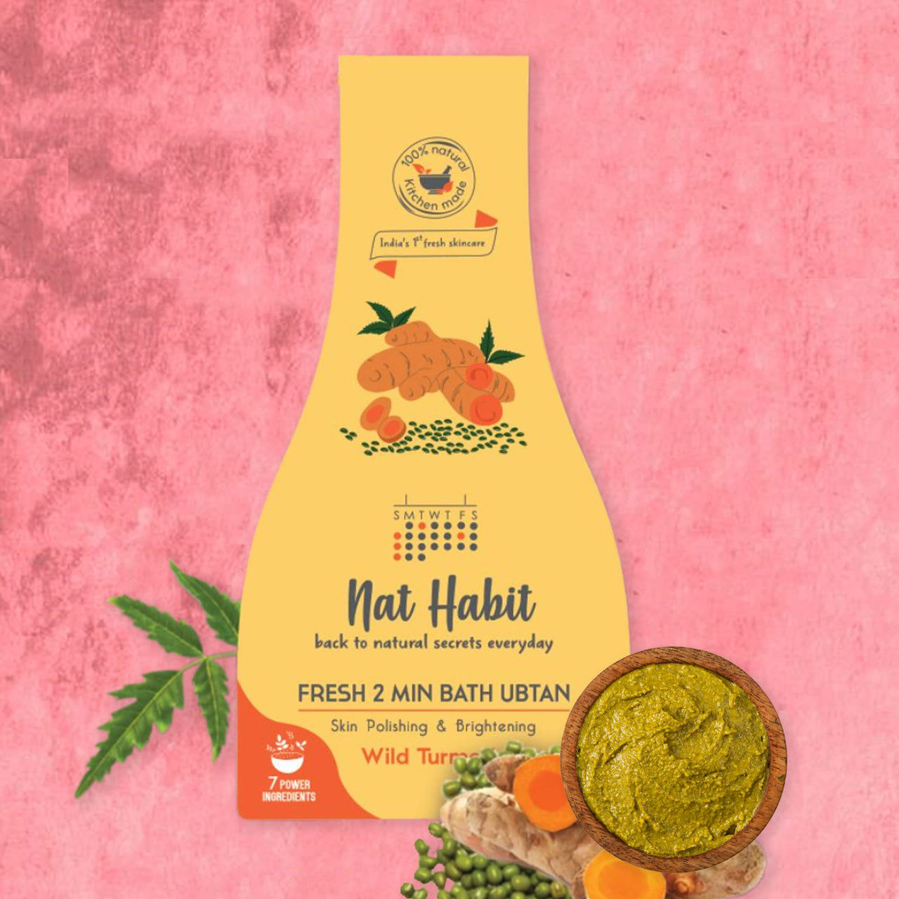 Nat Habit Fresh Wild Turmeric Bath Ubtan, 2 Minute Body Scrub For Accelerated Detan, Pigmentation Relief Body Acne Control Whitehead Clearance, Ayurvedic Inspired, 80 g Each (Pack of 2)