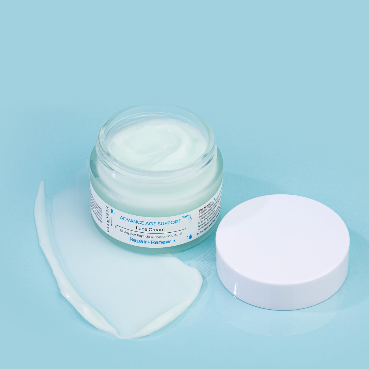 Glamveda 1% Copper Peptide & Hyaluronic Acid Face Cream | Reduces Fine Lines & Wrinkles Face Cream | Deep Moisturizing Face Cream | For All Skin Types, Men & Women - 50gm