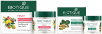 Biotique Bio Pistachio Ageless Nourishing and Revitalizing Face Pack for All Skin Types, 50g&Biotique Fruit Brightening Depigmentation & Tan Removal Face Pack For All Skin Types, 75gm