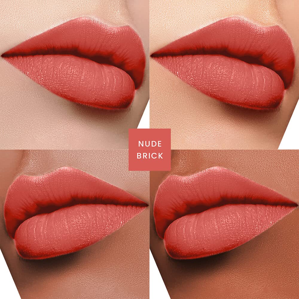 Lakmé Absolute Unreal 3D Slim Bullet Lipstick, Matte finish with a hint of shine, intense colour payoff in just a single stroke, longlasting, lipstick, Nude Brick