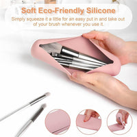 TS WITH TECHSUN Silicone Makeup Brush Holder, Beauty Storage Case Organiser for Makeup Face Brushes & Cosmetics, Magnetic Anti-Fall Out, Soft & Sleek Makeup Tools Organizer for Travel (Light Pink)