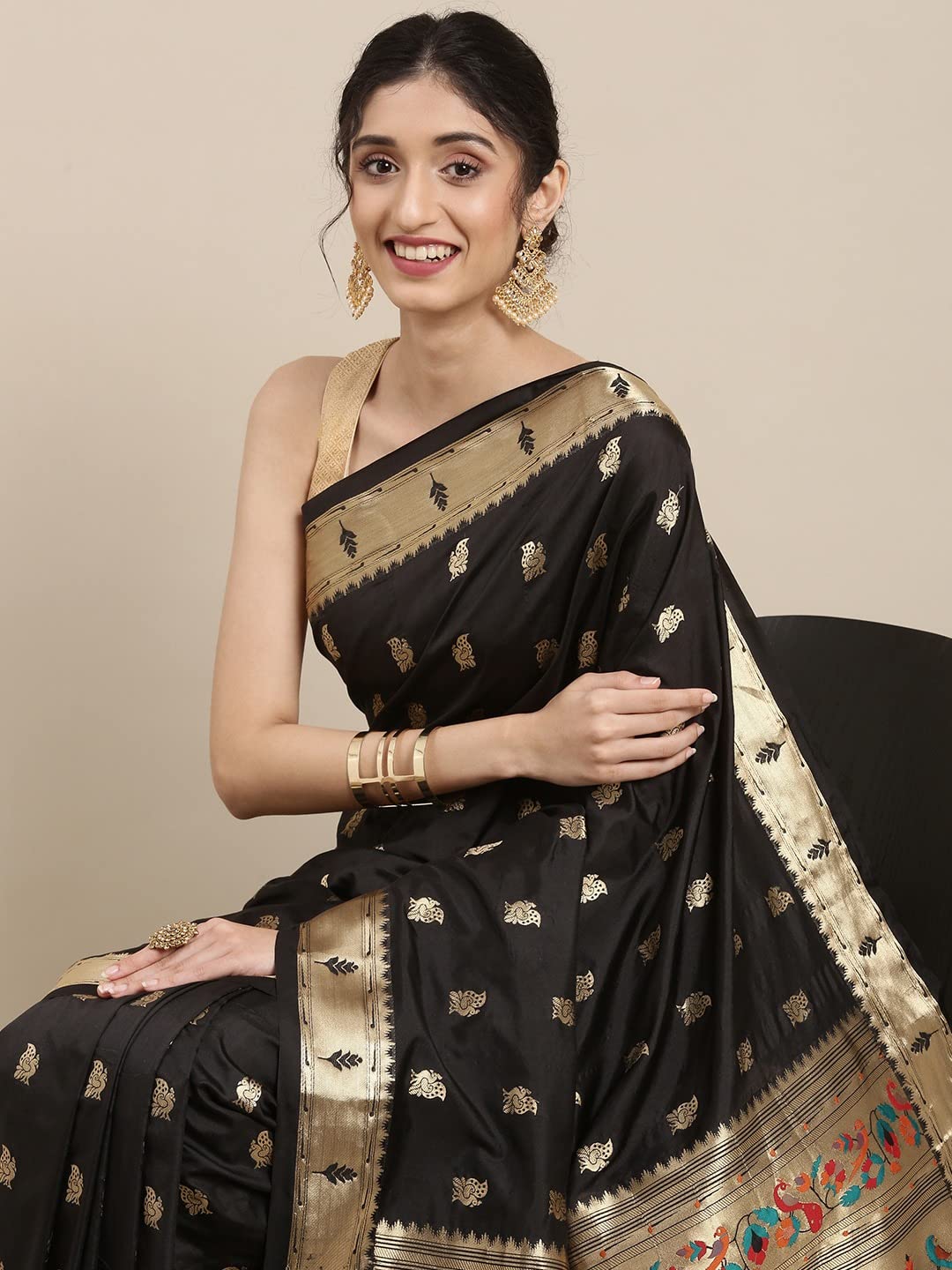 Pandadi Saree Women's  Paithani Silk Saree With Blouse Piece
