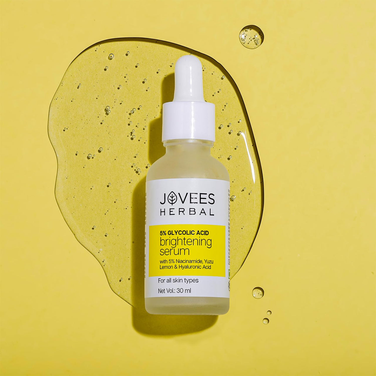 Jovees Herbal 5% Glycolic Acid Brightening Serum With 5% Niacinamide Yuzu Lemon & Hyaluronic Acid | Improves Skin Texture & Uneven Skin | For All Skin Types | 30 ml