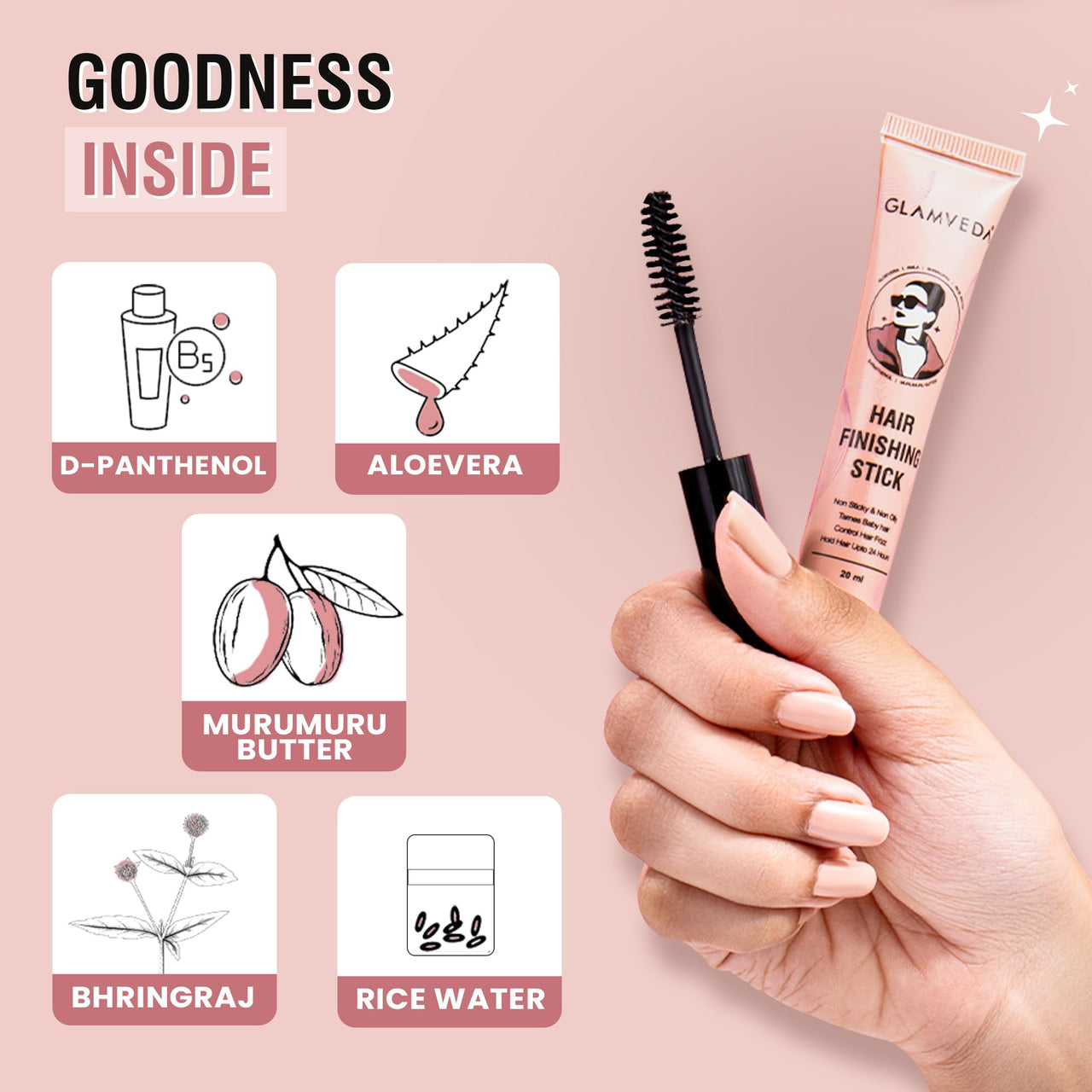 Glamveda Hair Finishing Stick For Women | Non-Greasy And Non-Sticky | One-Stop Solution For Hair styling | 24 hours Stay | With Rice Water |20ml Pack of 2