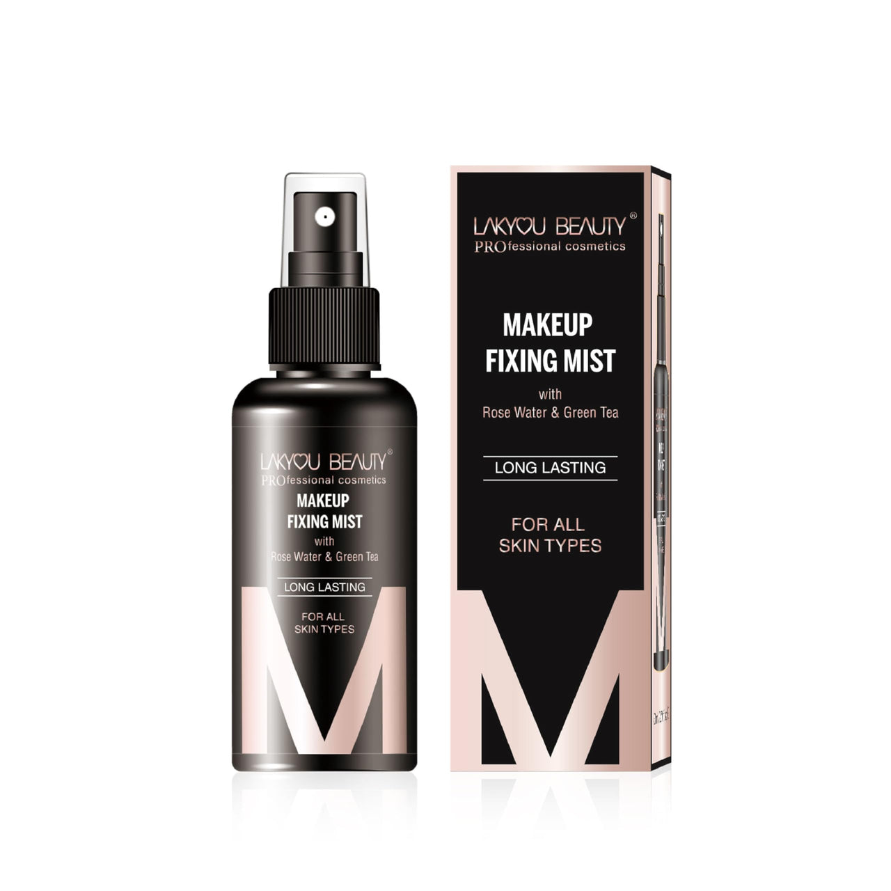 Lakyou Beauty Makeup Fixing Mist with Rose Water & Green Tea | Long-Lasting | Hydrates & Refreshes | Suitable for All Skin Types | 80ml