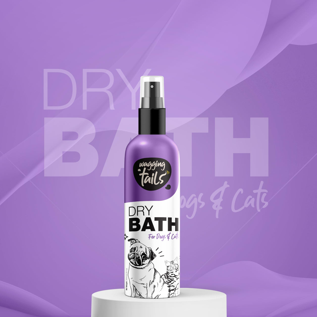 Wagging Tails Dry Bath Waterless Shampoo- 200ml for Pets | Grooming and Bathing for Dogs and Cats | Easy to Use When Travelling with Pet | Tearless Dog Shampoo