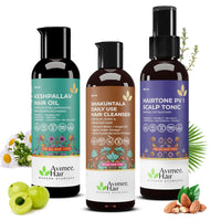 Avimee Herbal Hair Fall Kit | For Hair Growth and Nourishment | Keshpallav Hair Oil (100ml), Shakuntala Hair Cleanser (200ml) and Hairtone PV1 Scalp Spray (100ml) | Hair Care Combo