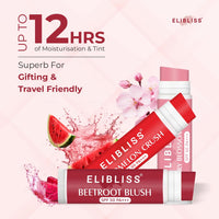 Elibliss Daily Skincare and Lip Care Combo | 20% Vitamin C Face Serum with Niacinamide and Hyaluronic 30ml | 3 in 1 Tinted Lip Balm Set with Beetroot Blush, Watermelon Crush and Cherry Blossom 15g