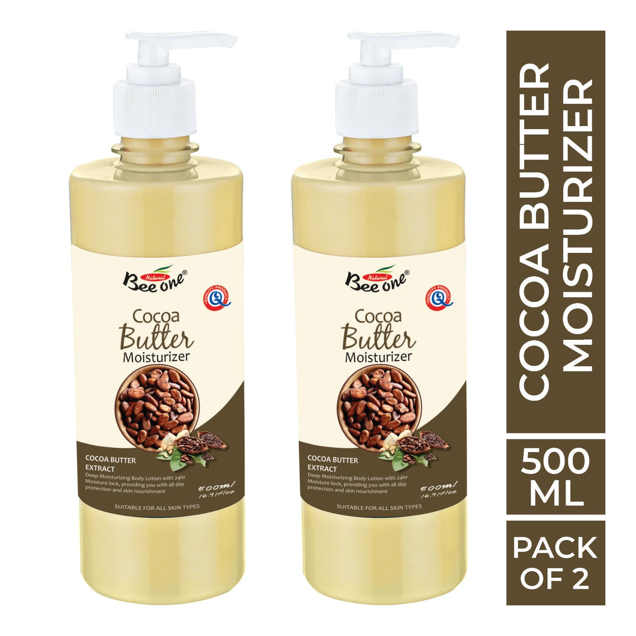 Bee One 24 hr Moisture Lock Moisturiser, Hydrating Body Lotion for smooth and supple skin(Pack of 2) (Cocoa Butter, 500ml x 2 = 1000ml)