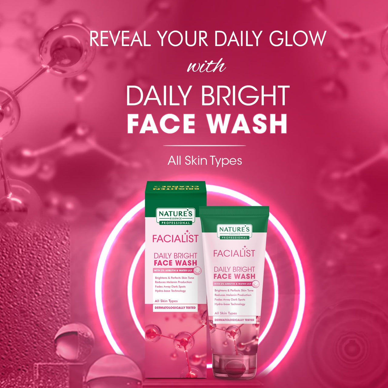 Nature's Essence Professional Facialist Daily Bright Face Wash for women infused with Arbutine and Niacinamide, Brightens Skin | Reduces Dark Spots and Pigmentation, 100g