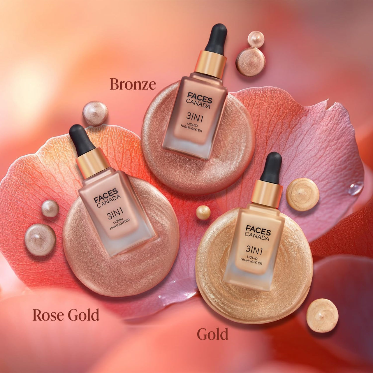 FACES CANADA 3 in 1 Liquid Highlighter – Bronze 02, 18ml | Primer | Highlighter | Strobe Serum | Luminous Finish | Lightweight Formula | Hydrating | Long Lasting Glow | Easily Blendable