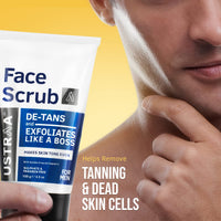 Ustraa De-Tan Face Scrub for Men, 100g | Exfoliation & Effective Tan Removal | with Bigger Walnut Granules | No SLS & Face Wash Acne Control - With Neem & Charcoal - 200g - Oil control, Prevents Acne