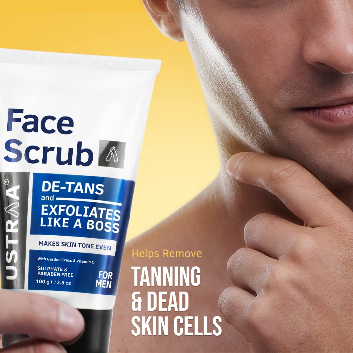 Ustraa De-Tan Face Scrub for Men - 100g | Exfoliation & Effective Tan Removal | with Walnut Granules | No SLS & 20% Vitamin C Face Serum - 30ml | 20% Vitamin C in Pure form | Anti-Aging, Brightening.