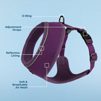 Aerolite No Pull Mesh Dog Harness with Lightweight, Soft, Breathable Chest Coverage, Reflective Stitching, and Adjustable Straps for Walking, Running, Training, Heavy Duty and Durable - Purple, XL