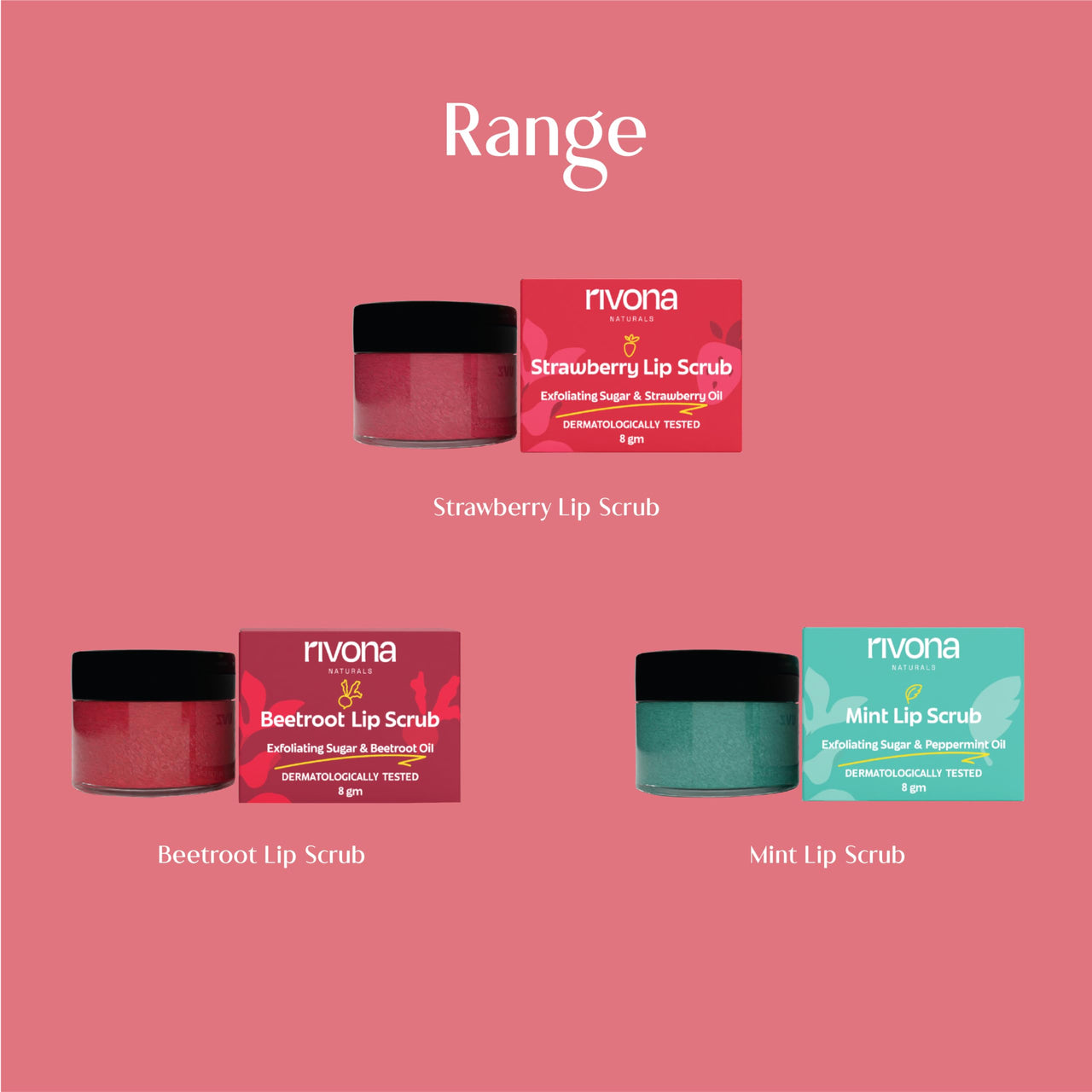 Rivona Naturals Strawberry Lip Scrub | Sugar + Niacinamide | For Men & Women| 8 gm