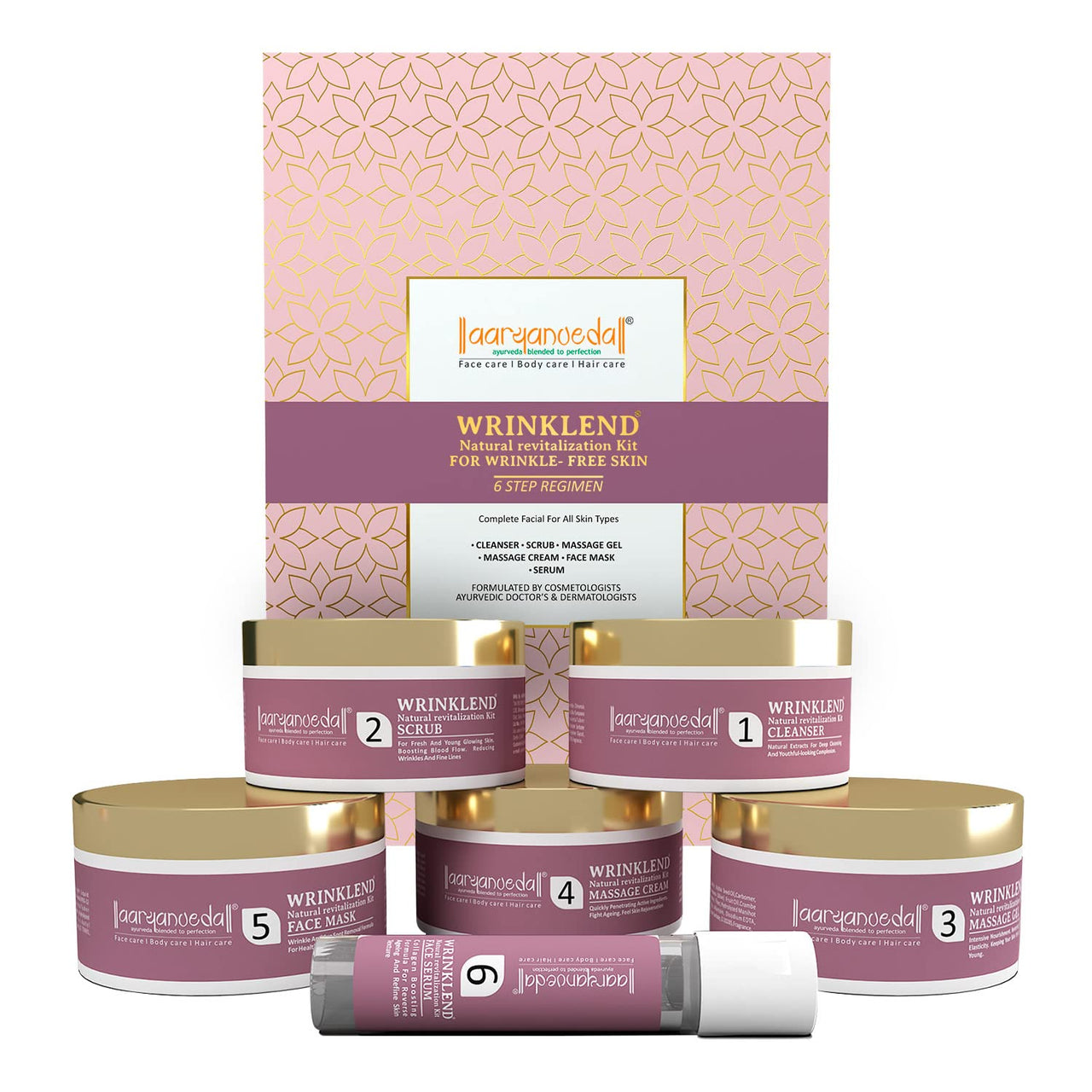 Aryanveda Anti Aging Facial Kit for Glowing Skin (260g), Repairs Wrinkles, Reduce Fine Lines, Remove Dead Skin Cells, All Skin Type for Men & Women (6 Units)