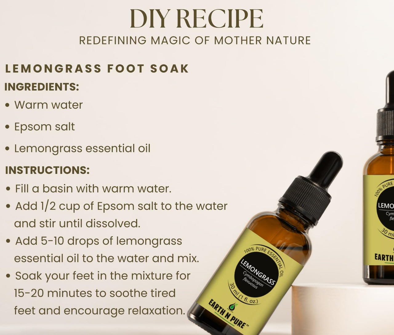 Earth N Pure Lemongrass Essential Oil | Steam Distilled | for Home Diffuser, Skin & Hair Care | 15 ML