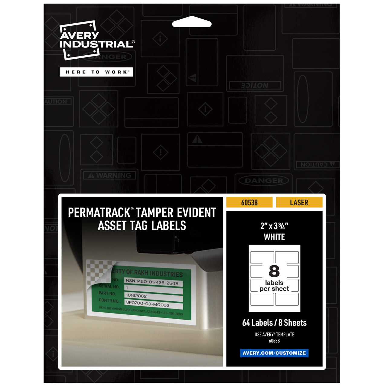 Avery White Asset Tag Labels, 3-3/4" x 2", Tamper-Evident Laser Printable Tags, 64 Waterproof Labels (60538) 3-3/4" x 2"
