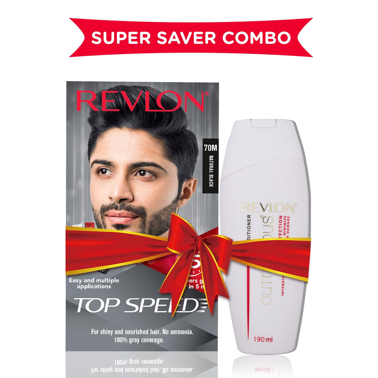 REVLON Top Speed Hair Color For Men - Natural Black 70M (with Outrageous Conditioner 190 ml) (3S10978E16463170)