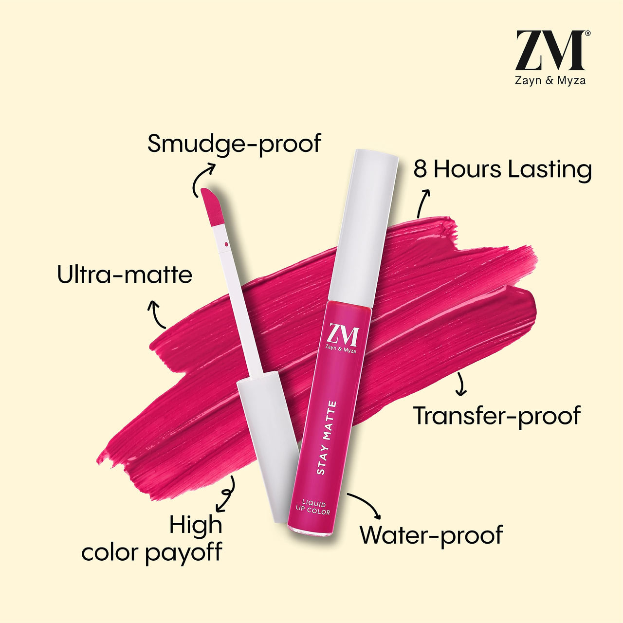 ZM Stay Matte Transfer-proof Lip Color | Matte Texture | Liquid Lipstick | Waterproof and Smudgeproof | Cruelty-free, 6 ML (Pink Fling)