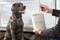 Pearhead Good Dog Treat Jar, Ceramic and Wood Pet Treat Canister, Neutral Modern Kitchen Decor, Pet Accessories, Dog Biscuit Storage Jar, Freshness Seal, Holds 4 Cups Treat Jar - Good Dog