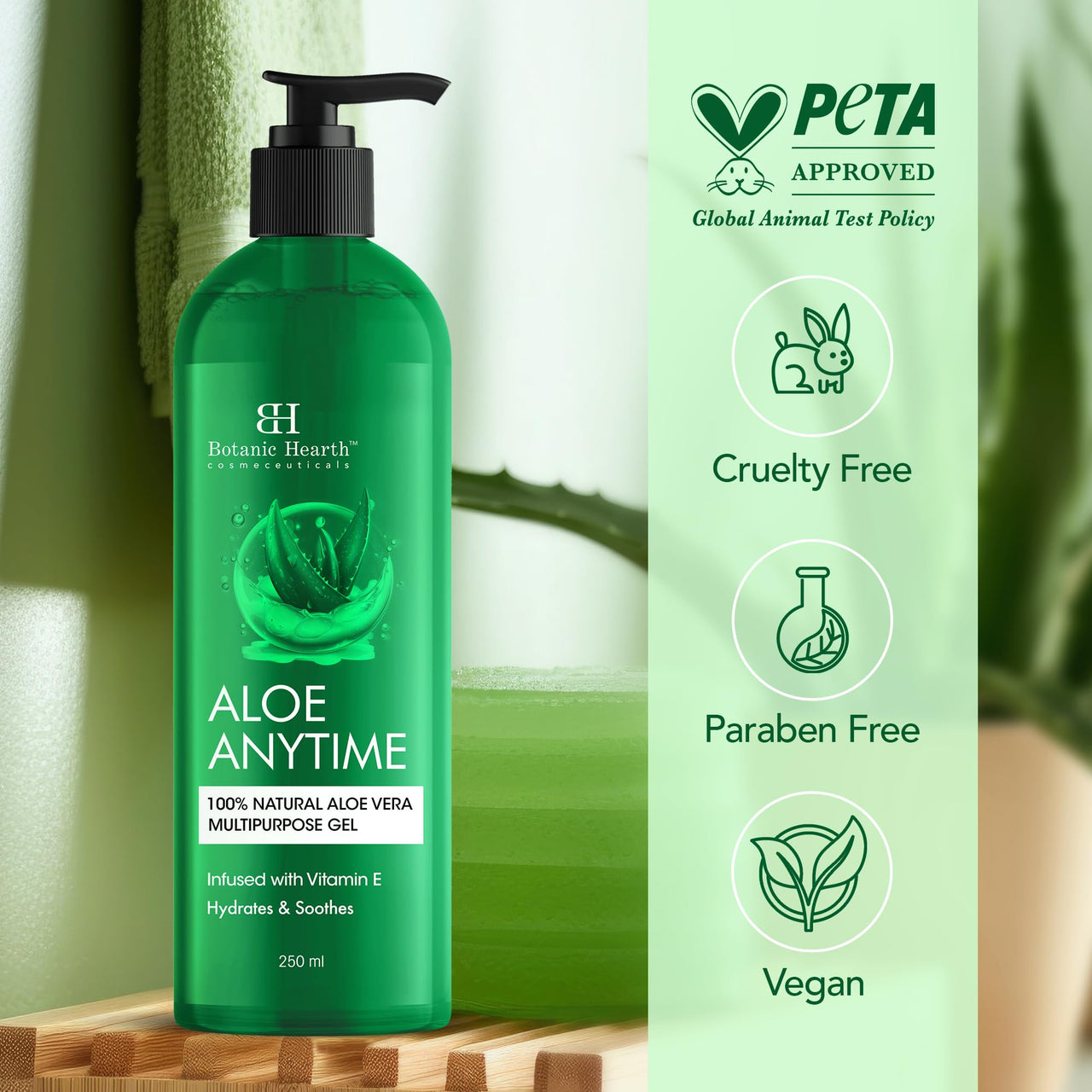 Botanic Hearth Aloe Vera Gel for Face, Skin & Hair – 250ml - 100% Natural, Sunburn Relief, Skin Calming, Deep Hydration & Repair with Aloevera, Non-Greasy, Moisturizing Formula for Men & Women