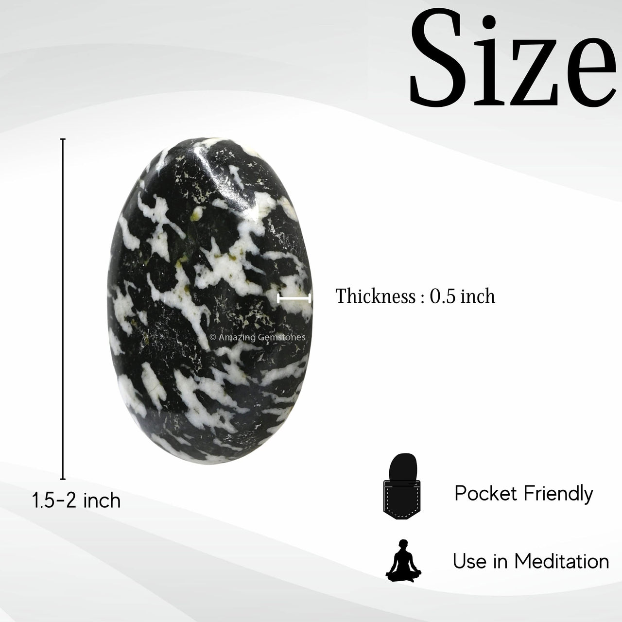 Black and White Tourmaline Palm Stone - Pocket Massage Worry Stone for Natural Body Chakra Balancing, Reiki Healing and Crystal Grid Black & White Tourmaline