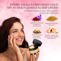 Herbs & Greens Kumkumadi Gold SPF 30 PA ++++ Shata Ghrita Elixir Face Cream with Precious Herbs, Desi Cow Ghee, 24k Gold, and SPF 30 for Collagen Boost, Radiant and Nourished Skin | Day Moisturizer With Sunscreen For Woman & Men | All Skin Types | 50gm
