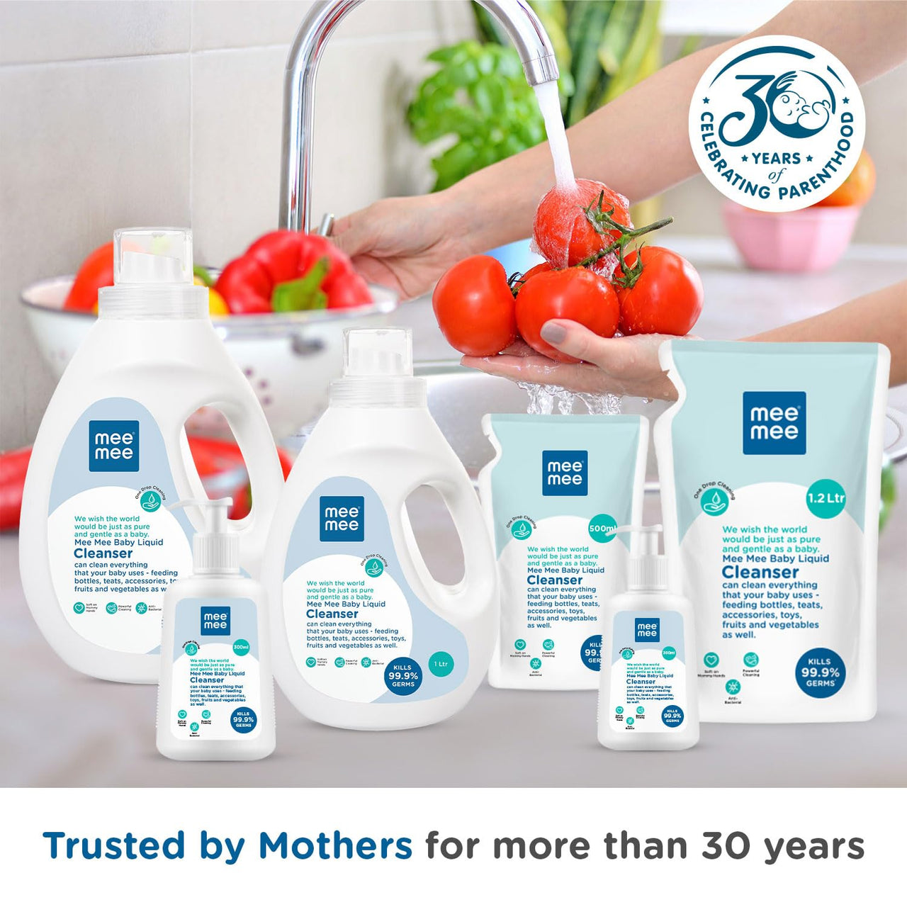 Mee Mee Baby Liquid Cleanser 500ml, Anti-Bacterial Kills 99.9% Germs | For Baby Bottles, Nipples, Accessories, Toys, Fruits & Vegetables | No Alcohol, One Drop Cleaning, Dermatologically Tested