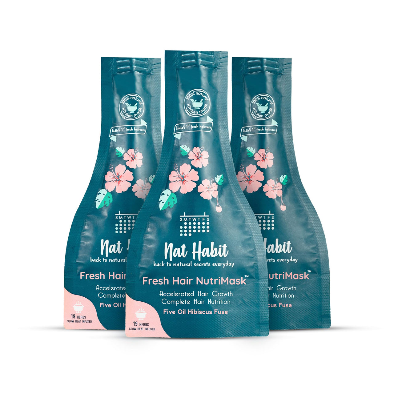 Nat Habit Kacchi Neem Wooden Comb - Soaked In 17 Herbs For All Hair Types (Dual Tooth) and Nat Habit Five Oil Hibiscus NutriMask-Hair Mask for All Hair & Scalp Types (Pack of 3 x 40 gm)