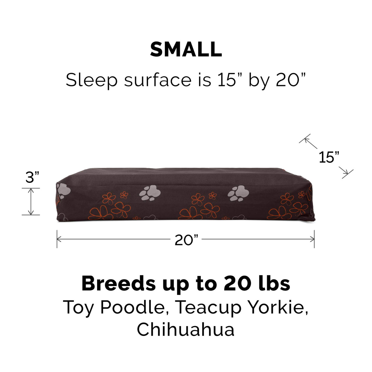 Furhaven Water-Resistant Orthopedic Dog Bed for Small Dogs w/ Removable Washable Cover, For Dogs Up to 20 lbs - Indoor/Outdoor Garden Print Mattress - Bark Brown, Small Water-Resistant Garden Print (Bark Brown) 20.0"L x 15.0"W x 3.0"Th Orthopedic Foam