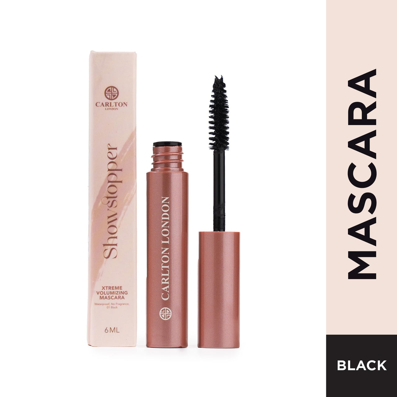 Carlton London Showstopper Black Mascara, Curls Lashes, Highly Pigmented Colour, Long-lasting (Up to 18 Hours Stay), Waterproof, Hypercurl - 6ML