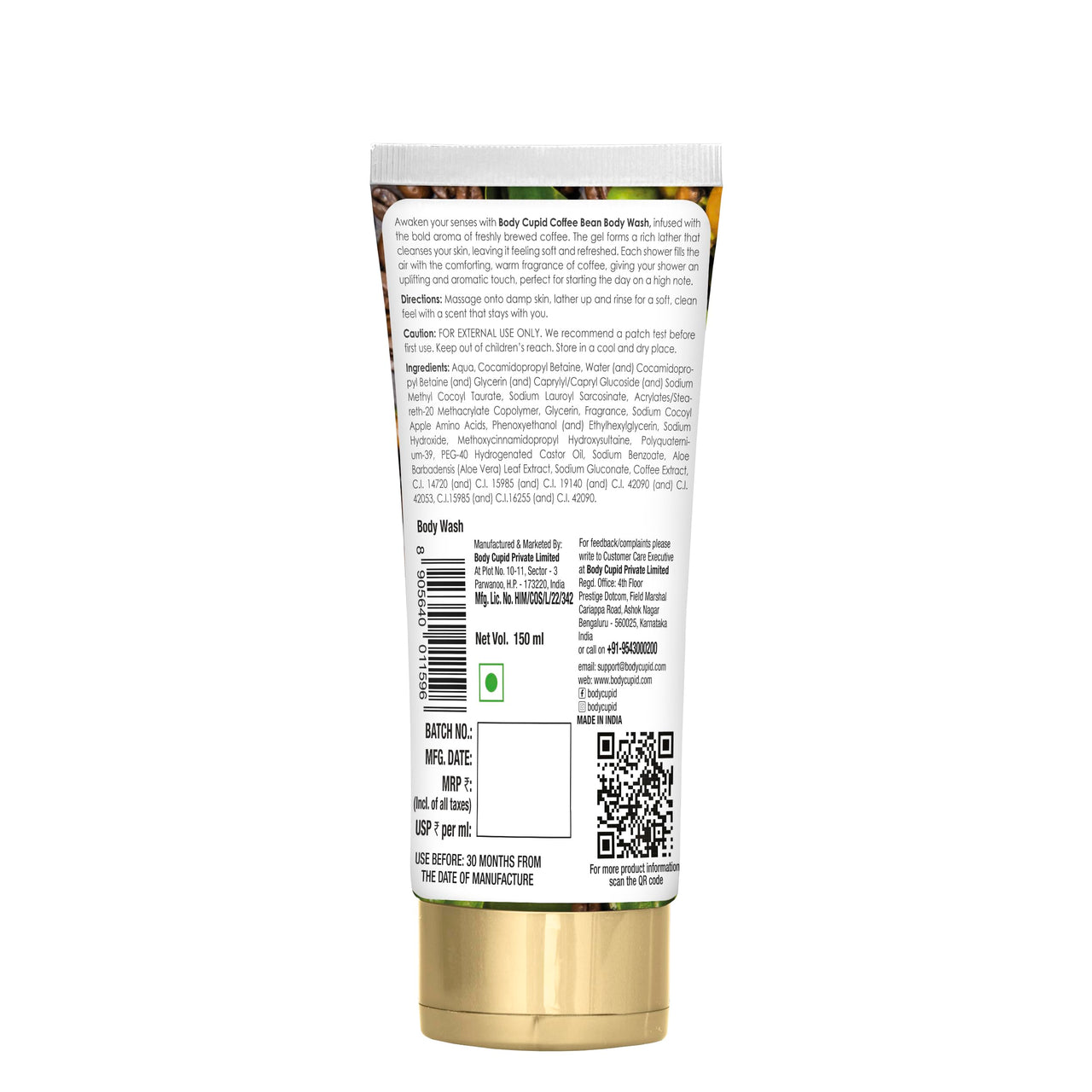 Body Cupid Coffee Bean Body Wash | No Parabens, Sulphates or Silicones | Energizing & Refreshing Cleanse | Luxury Shower Gel | 150ml