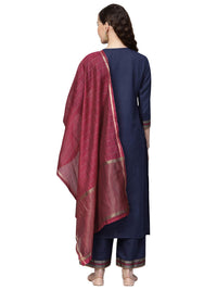 INDO ERA Women's  Pure Cotton Solid Straight Kurta Palazzo with Dupatta Set(Navy Blue_IE00KD4NB1771_XS to 2XL-Size)