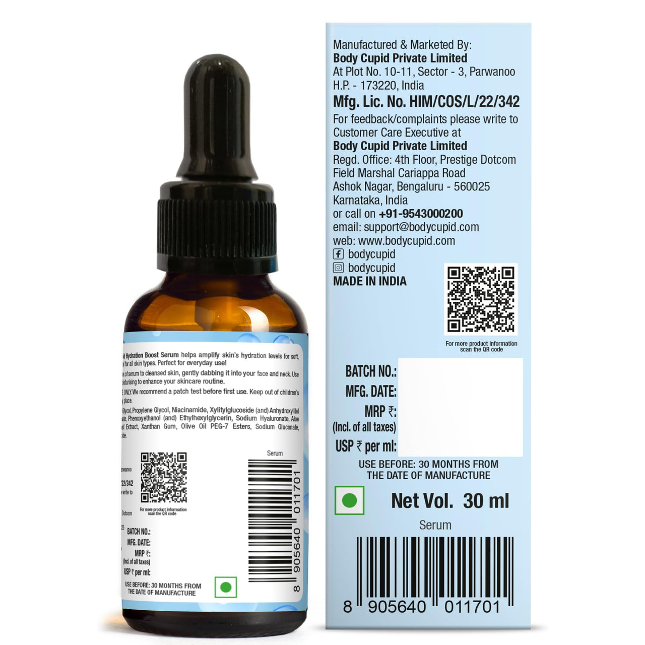 Body Cupid Moisture Boost Hyaluronic Serum - Hydration for All Skin types to Moisturize, Plump, and Firm | 30 ml