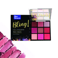 Blue Heaven Bling 9 in 1 Eyeshadow Palette | Highly Pigmented and Easily Blendable Eye Makeup | Matte & Metallic Shades | Long Lasting and Lightweight | Kiss of Blush, 9g