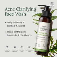 Juicy Chemistry Organic Acne Control Face Wash, 110 ml | Hemp, Tea Tree & Neem Face Cleanser for Acne-prone, Oily, Coimbination Skin | Blemish Control & Purifying Face Wash | Cruelty-free & 100% Vegan