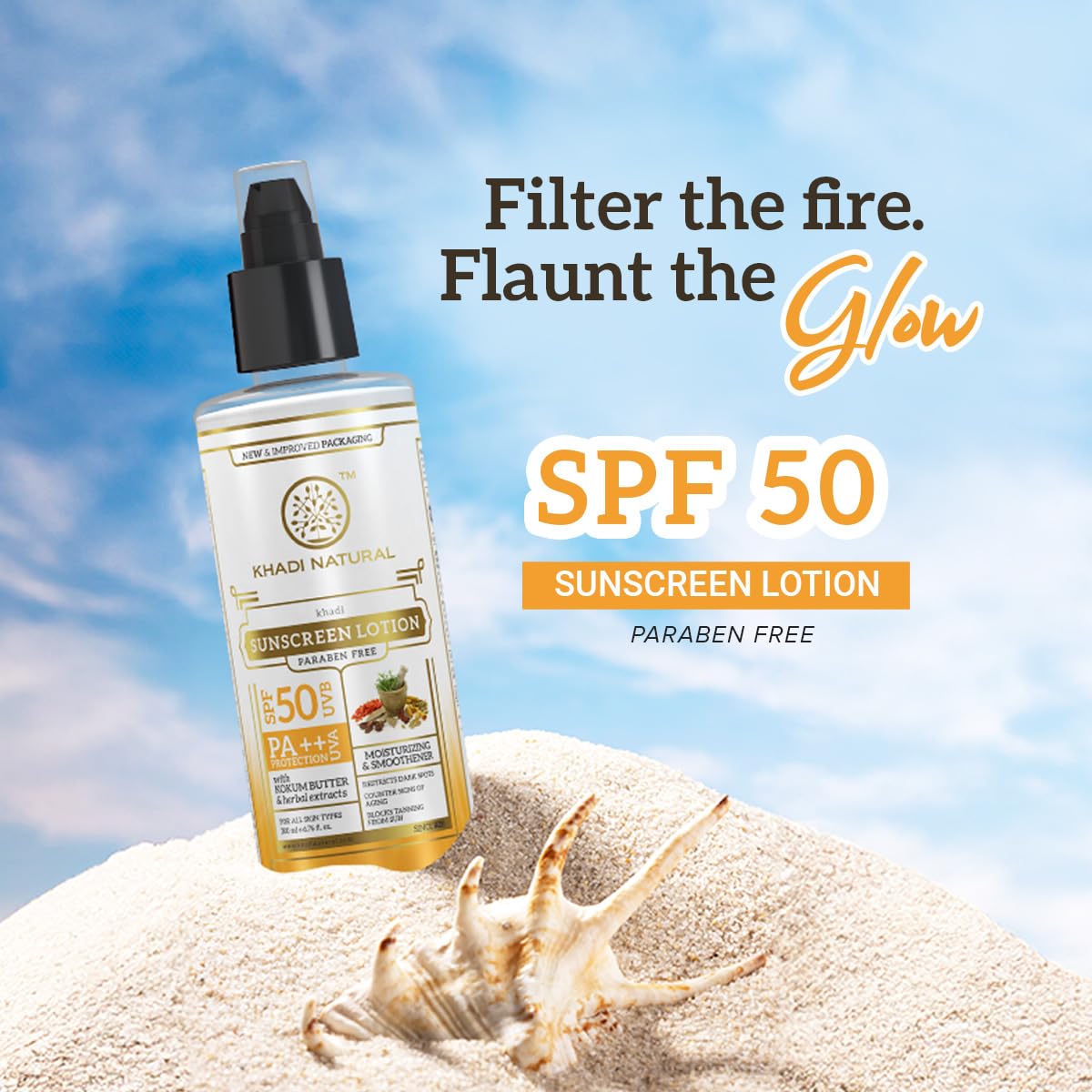 Khadi Natural Sunscreen Lotion SPF 50 PA++ | Non Sticky, No White Cast Formula | Paraben Free | Lightweight Protection | Suitable for All Skin Types | 100 ml