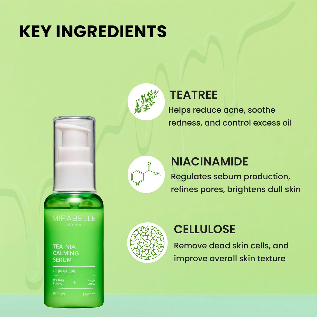 Mirabelle Korea Tea Tree + Niacinamide Serum 50ml | Acne & Oil Control, Pore Minimizing & Skin Clarifying Face Serum for Oily, Combination & Acne-Prone Skin | Korean Skincare for Men & Women
