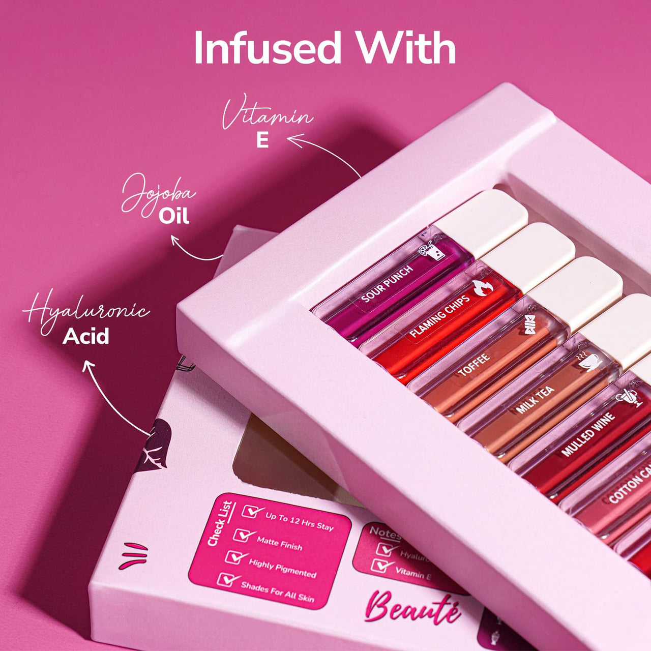 Mila Beauté Set of 7 Non Transfer Mini Liquid Lipstick Gift Set I 12 Hrs Transfer proof I With Hyaluronic Acid I Perfect For Gifting, Special Occasion, Wedding, Travel Friendly Combo for Women I Gift Pack