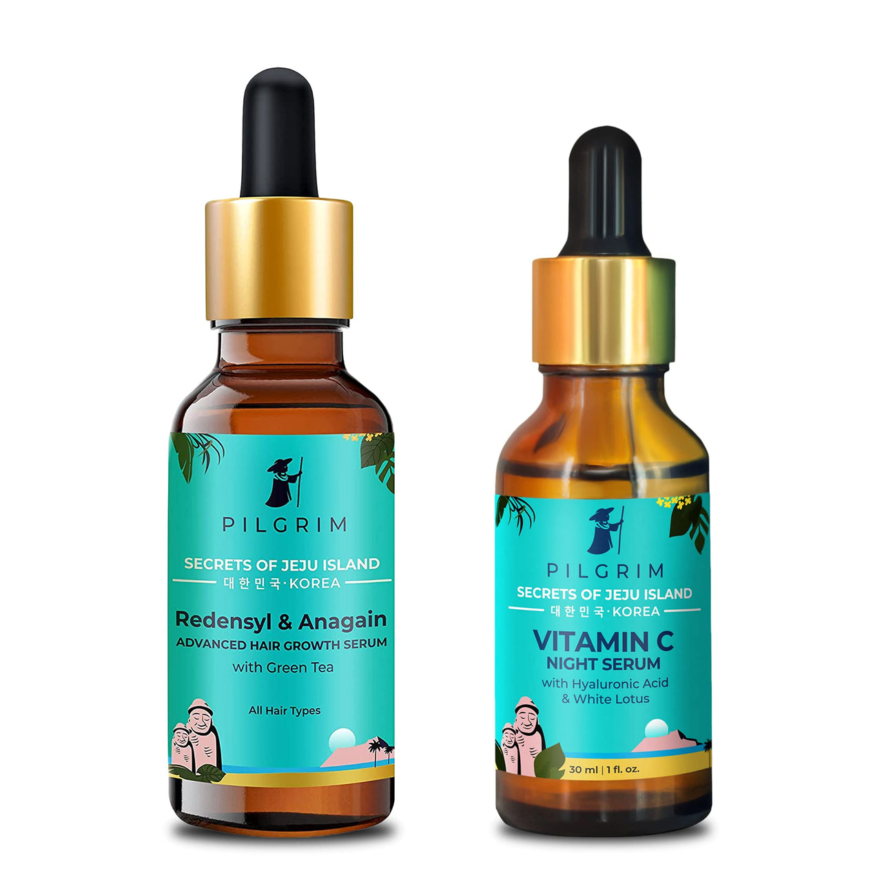 Pilgrim Power Serum Duo for Skin & Hair Nourishment | Hair Growth Serum 50ml, Vitamin C Face Serum 30ml | No Parabens & Sulphates | Korean Beauty Secrets