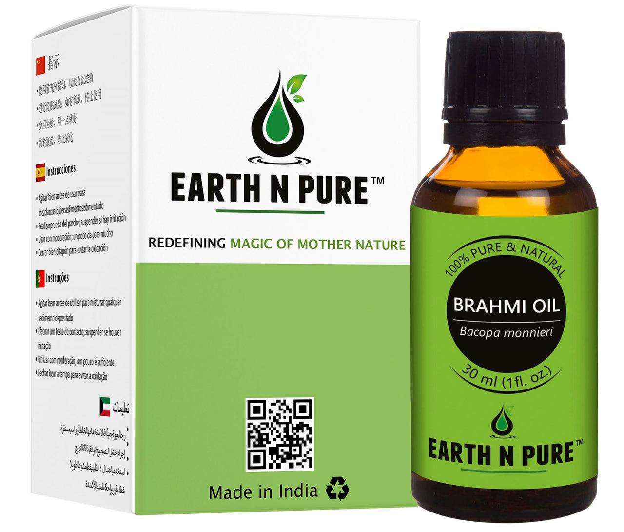 Earth N Pure Brahmi Oil for Hair, Cold Pressed, Natural and Therapeutic Grade - 30 ML