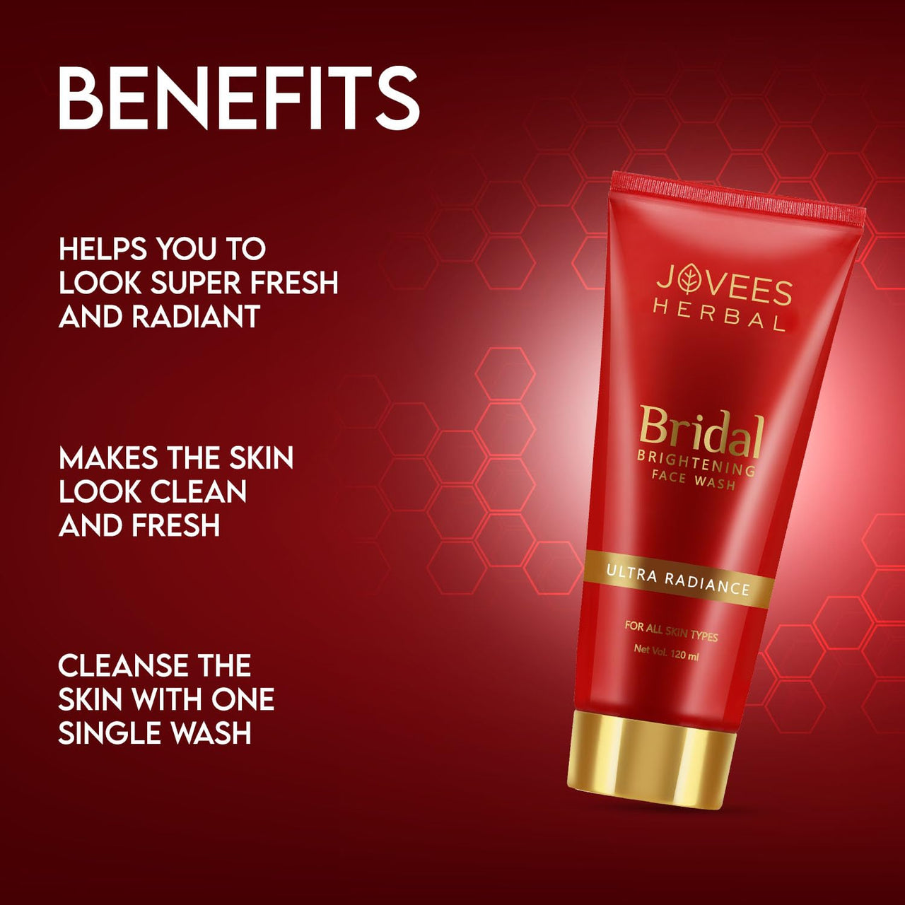 Jovees Herbal Bridal Brightening Face Wash | Ultra Radiance | For Brightening Skin | Reduces Dark Spot | For All Skin Types 120 Ml (Pack Of 3)