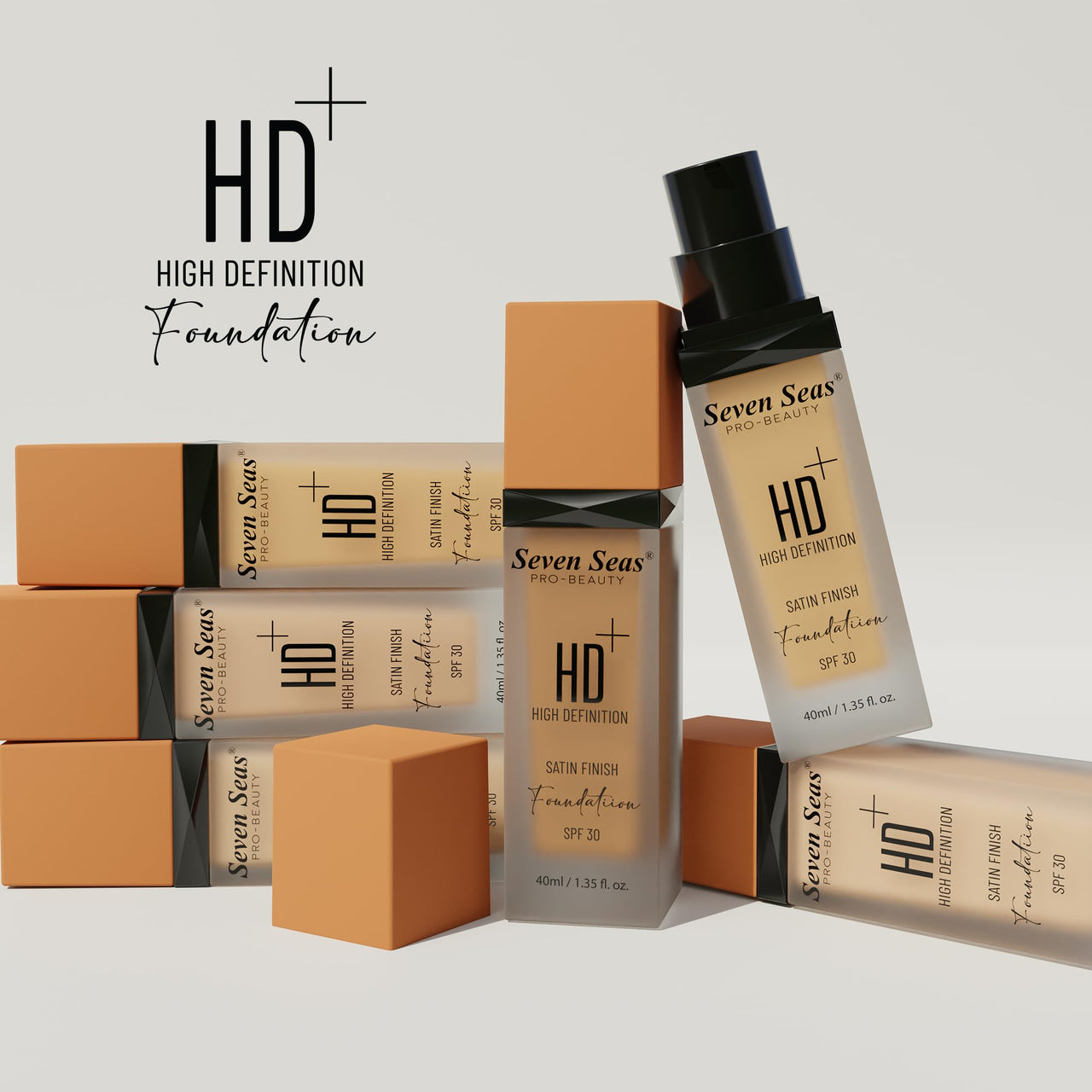 Seven Seas HD High Definition Foundation, SPF 30, Satin Finish, Oil Free and Long lasting Liquid Foundation for Women (06-Sun Beige, 40ml)
