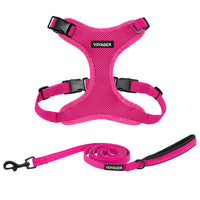 Voyager Step-in Lock Dog Harness w Reflective Dog Leash Combo Set with Neoprene Handle 5ft - Supports Small, Medium and Large Breed Puppies/Cats by Best Pet Supplies - Fuchsia, XS