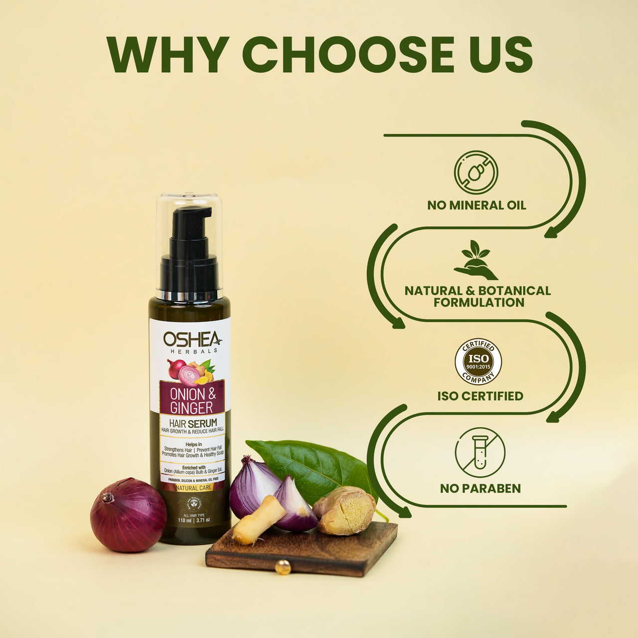 Oshea Herbals Natural Hair Growth Serum | Strengthens Hair, Prevent Hair Fall & Promotes Hair Growth with Healthy Scalp | Enriched with Onion Bulb & Ginger Extract - 110ml (Pack of 2)