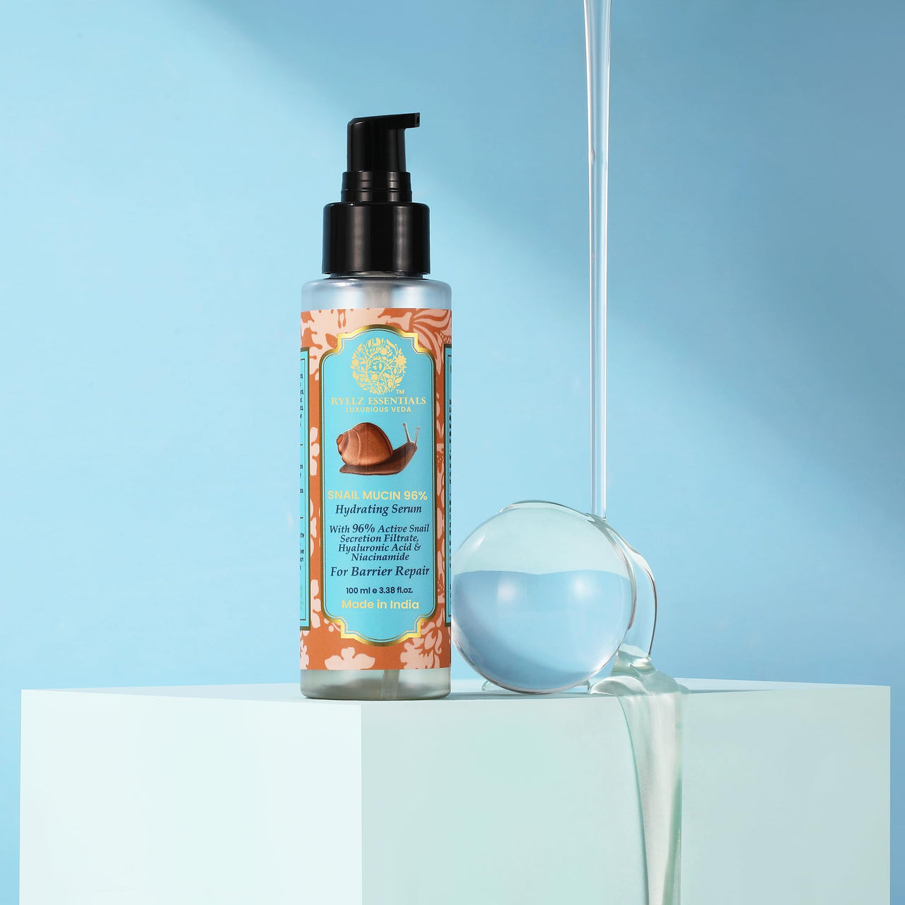 RYLLZ ESSENTIALS Snail Mucin 96% Power Repairing Essence | Face Serum | with 96% Snail Secretion Filtrate, 5% Niacinamide, Hyaluronic Acid & Betaine | for Intense Hydration, Barrier Repair, Glowing Skin, Blemishes, Anti Aging, Skin Firming, Wrinkles & Spo
