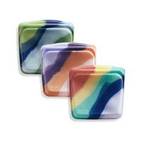 Stasher Reusable Silicone Storage Bag, Food Storage Container, Microwave and Dishwasher Safe, Leak-free, Bundle 3-Pack, Rainbow Splash + Purple Wave + Blue Current Multi