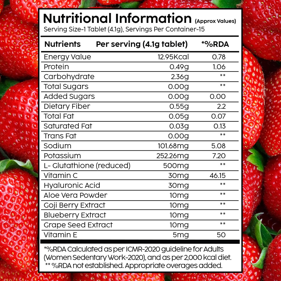 The Plant Fix Plix Glutathione Tablets With Vitamin C For Clear And Youthful Skin (Strawberry)|15 Collagen Supplements |500mg L-Glutathione,Vitamin E And Hyaluronic Acid,2 count,15 capsules