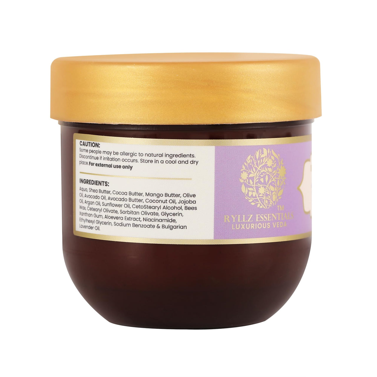 RYLLZ ESSENTIALS Bulgarian Lavender Body Butter With Shea, Cocoa & Mango Butter, Niacinamide & Jojoba Oil | For 48Hrs Moisturisation, Stretch Marks, Dry/Itchy Skin & Uneven Skin Tone | 200 Ml